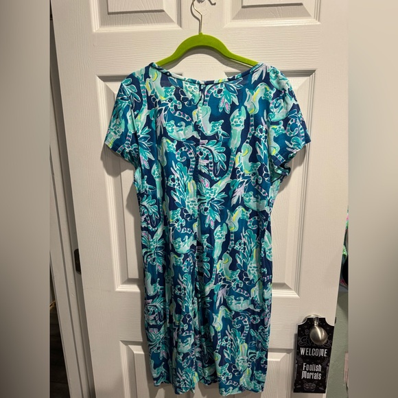 Lilly Pulitzer Short Sleeve Beacon Dress Tidal Wave In The Details Lemur Size L - Picture 5 of 5
